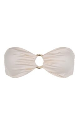 Strapless Riviera bikini top with gold ring – off-white color, on mannequin