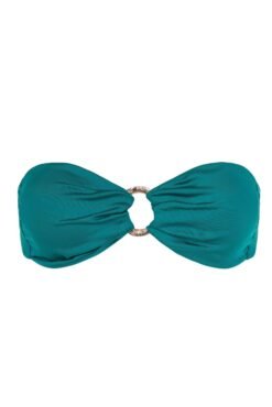 Strapless Riviera bikini top with gold ring – blue color, on mannequin