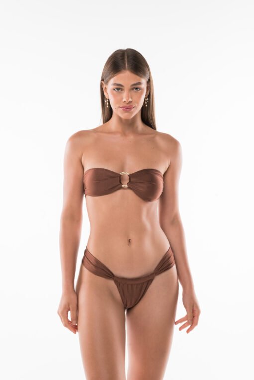 Studio shot – model wearing Riviera cappuccino bikini, front view - Acuarela Brand